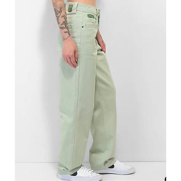 Empyre Size 0 Tori Sage Skate Jeans Green Relaxed Baggy High Rise Y2K Streetwear - Picture 3 of 15